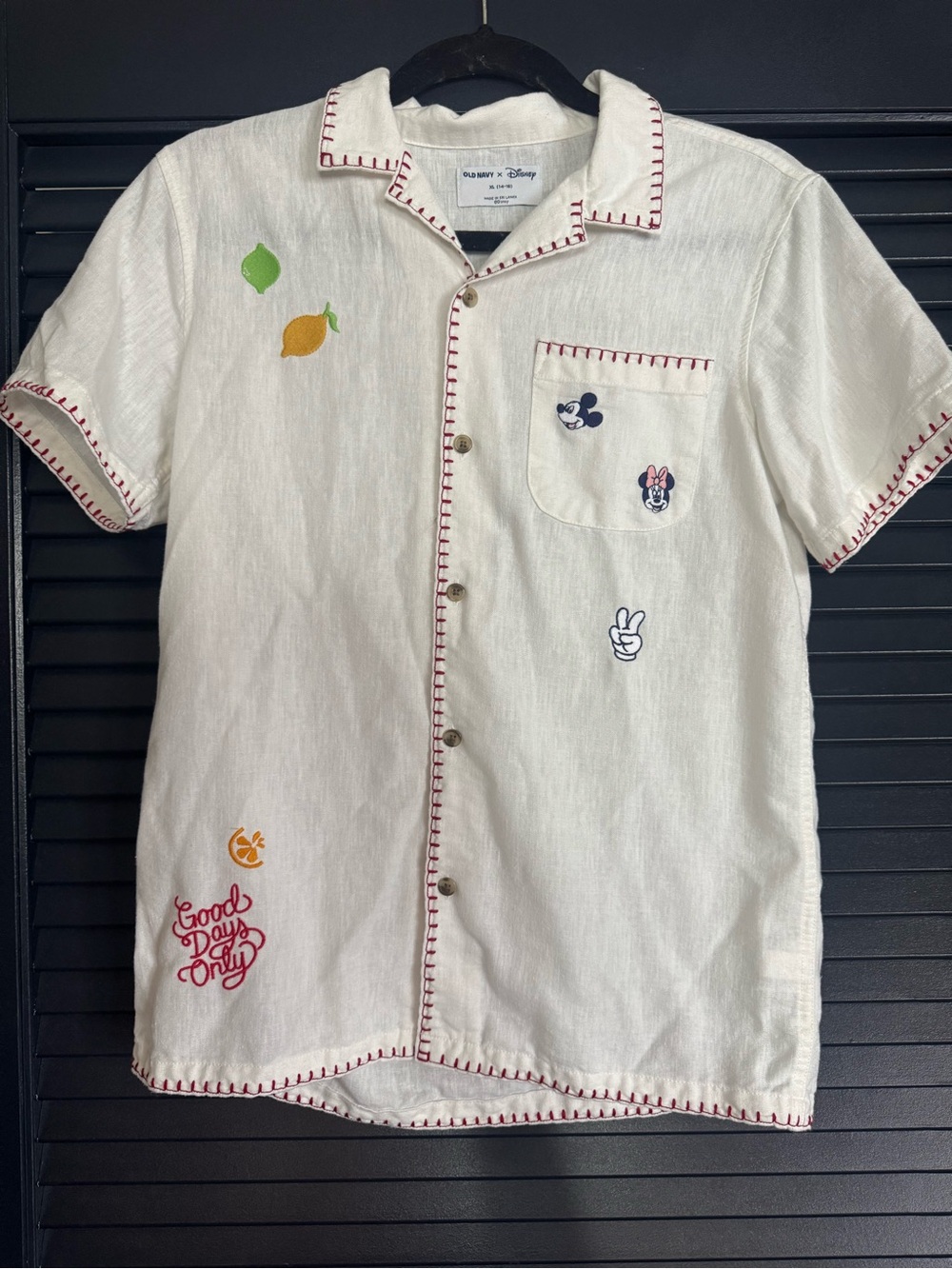 Old Navy x Disney Boys XL Mickey Minnie Embroidered Camp Shirt
